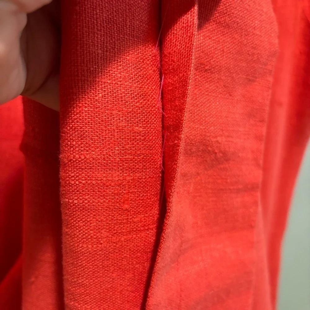 Sleeveless Red Linen Shift Dress - Classic Collared Design - Picture 5 of 10